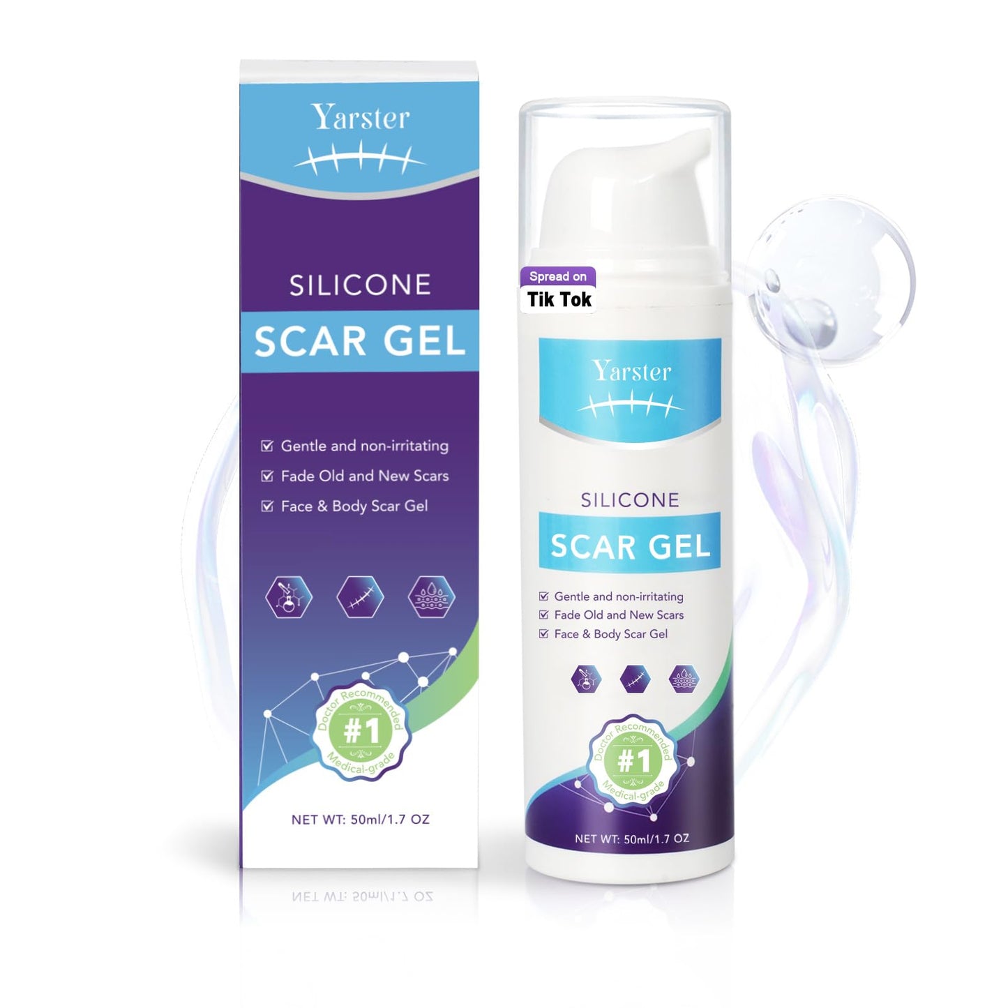 Yarster Silicone Scar Gel - Fade Scars & Stretch Marks, 1.7 oz