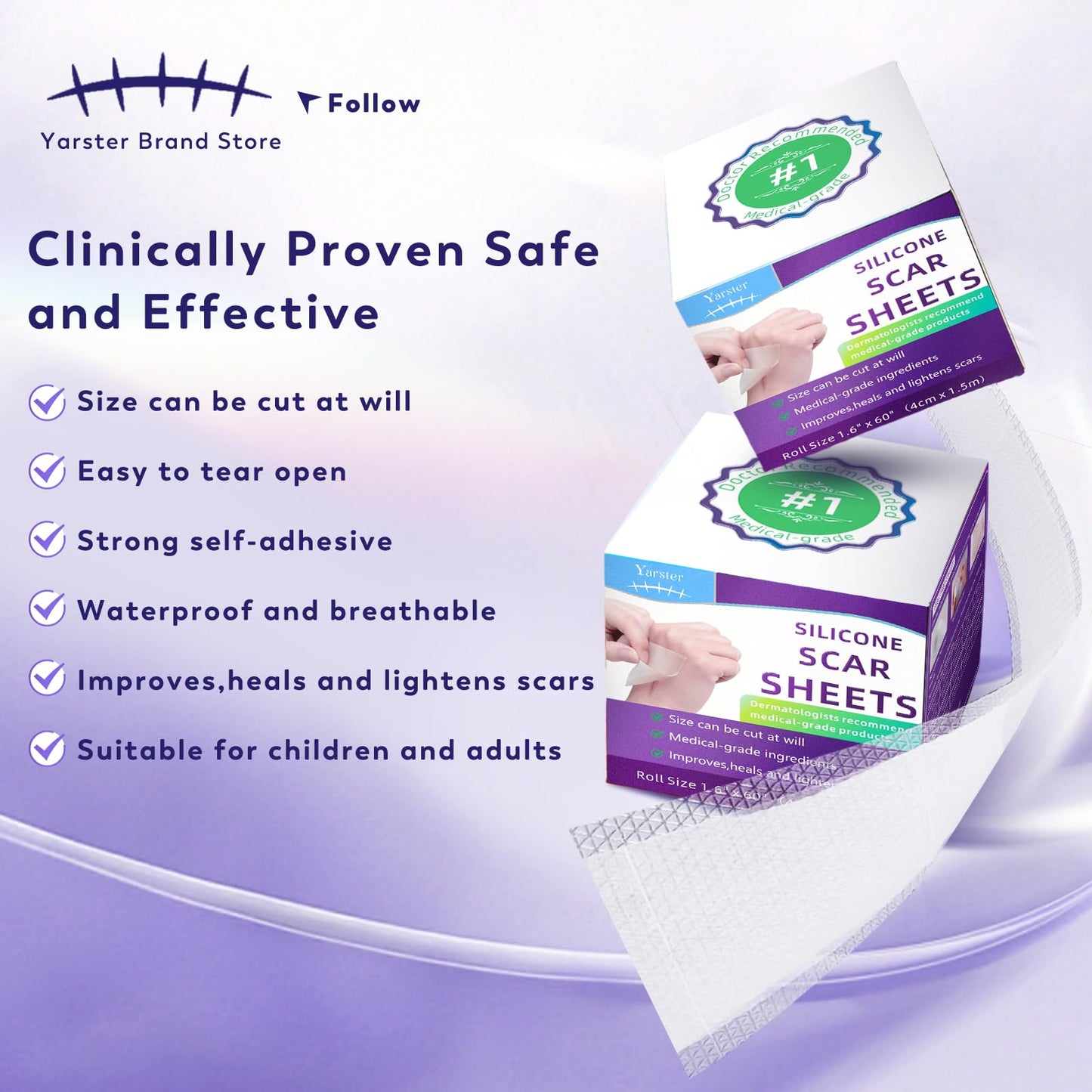Yarster Silicone Scar Sheets & Scar Tape – Medical-Grade 3M Roll (1.6" x 120")