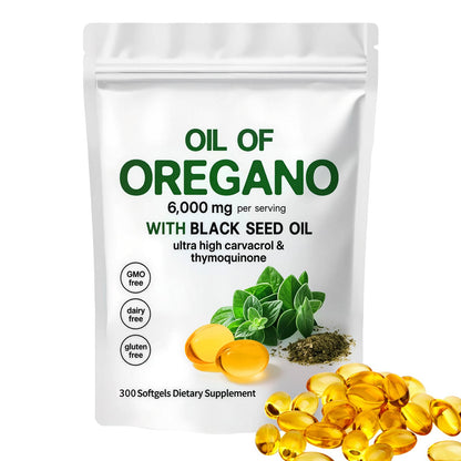 YATIME Oil of Oregano with Black Seed Oil - 6000mg per Serving, 300 Softgels | Immune Support, 4X Strength Carvacrol & Thymoquinone, Non-GMO, Gluten Free