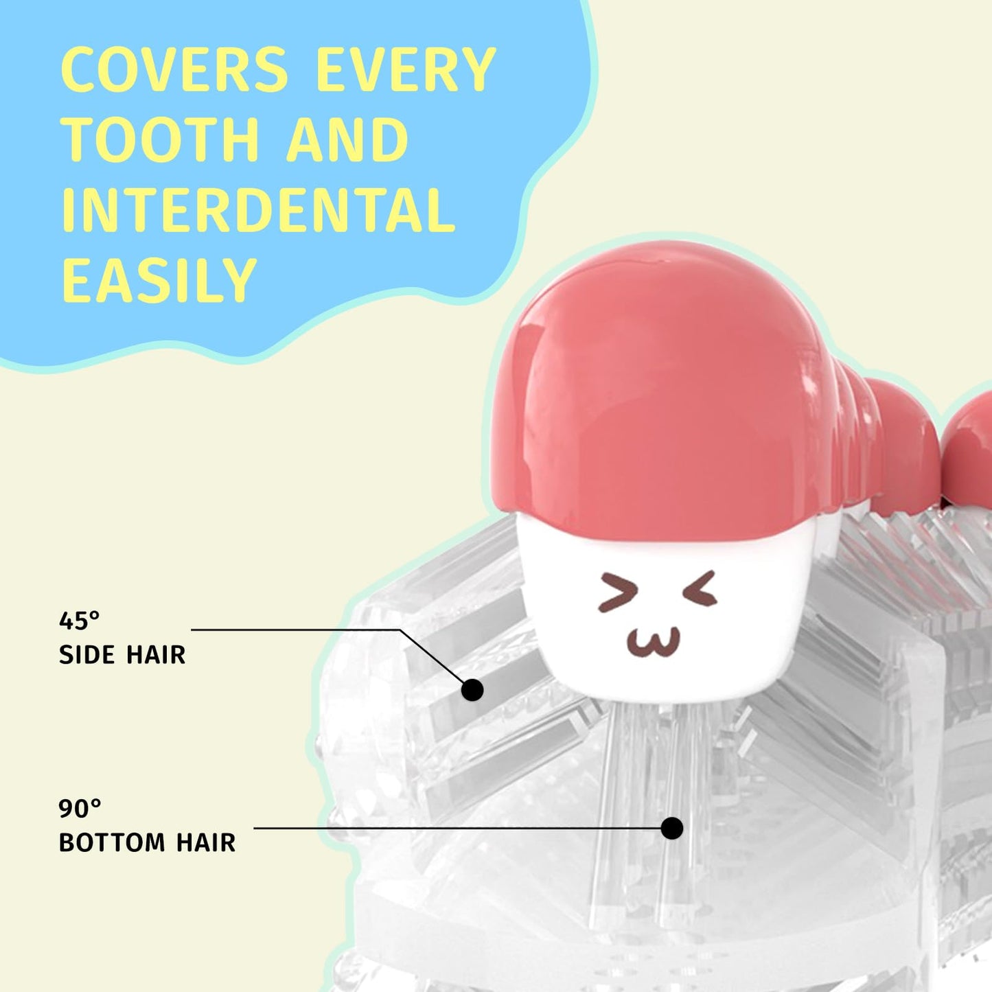 yeklike Kids U-Shaped Electric Toothbrush Pink - 360° Cleaning, IPX7, 8-15y
