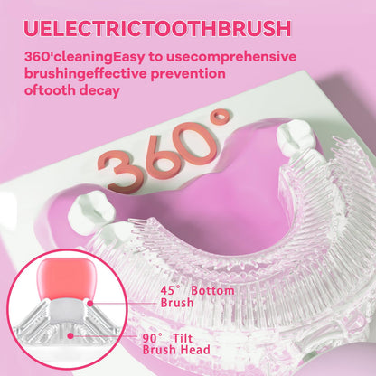 Yeklike Kids U-Shaped Electric Toothbrush Purple – 6 Brush Heads, 6 Sonic Cleaning Modes, Mermaid LED, USB Rechargeable for Ages 2-15