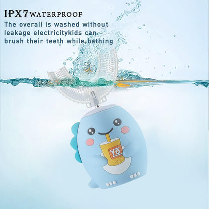 Yeklike Kids U-Shaped Electric Toothbrush - Sonic Baby Toothbrush, Cartoon Dinosaur 360° Cleaning, IPX7 Waterproof (8-15y)