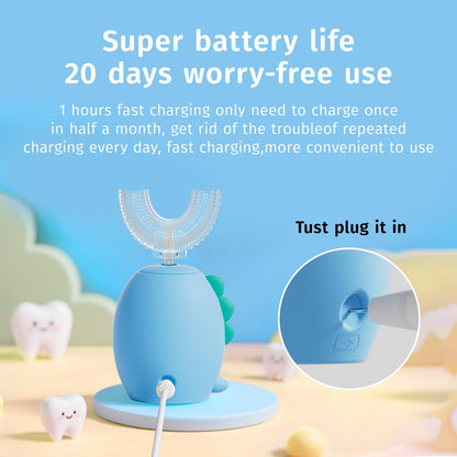 yeklike Kids U-Shaped Electric Toothbrush | 360° Cleaning, IPX7 Waterproof, Cartoon Dinosaur - for 2-7y