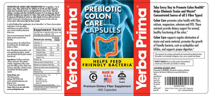 Yerba Prima Colon Care Capsules, 400 Caps – Five Fiber Types + FOS Prebiotics