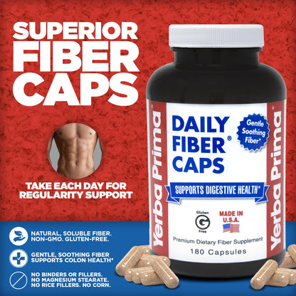 Yerba Prima Daily Fiber Formula - 180 Caps (Pack of 2) | Soluble & Insoluble Fiber