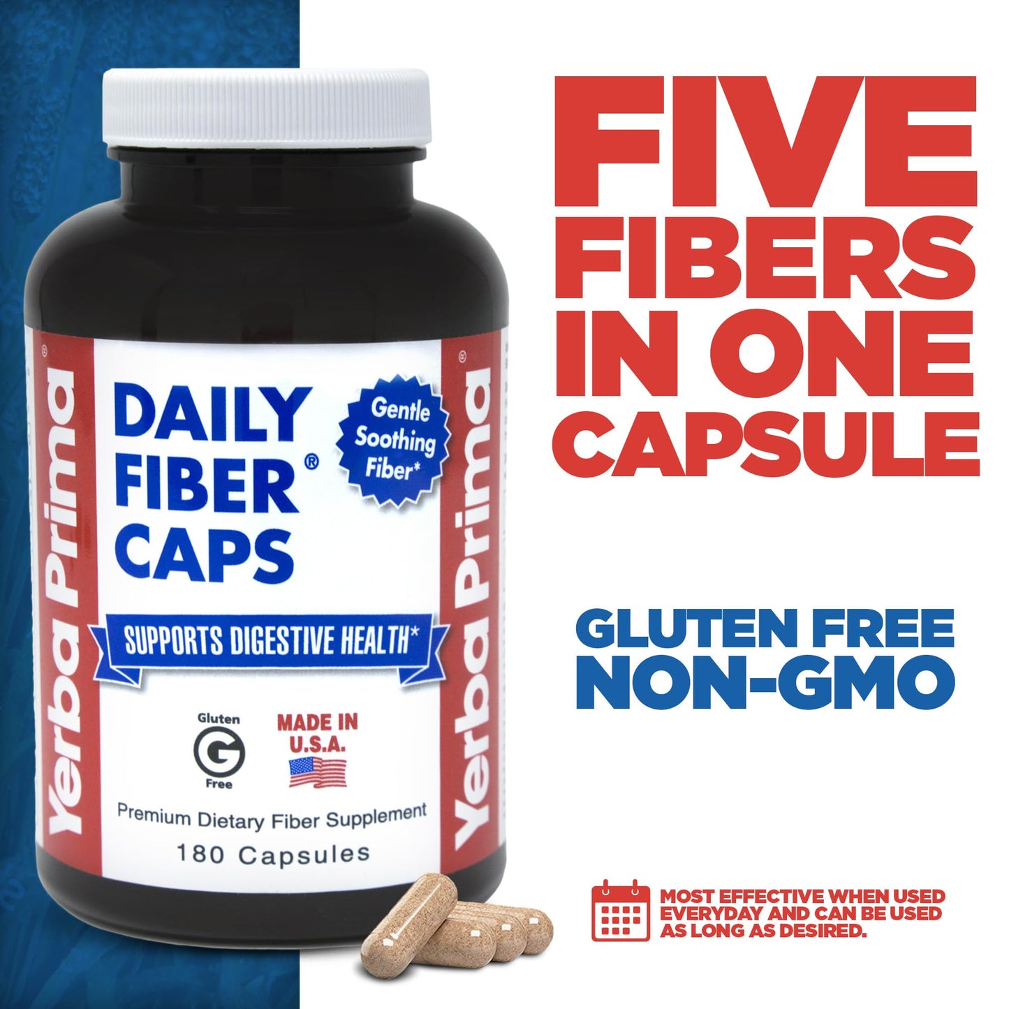 Yerba Prima Daily Fiber Formula - 180 Caps (Pack of 2) | Soluble & Insoluble Fiber