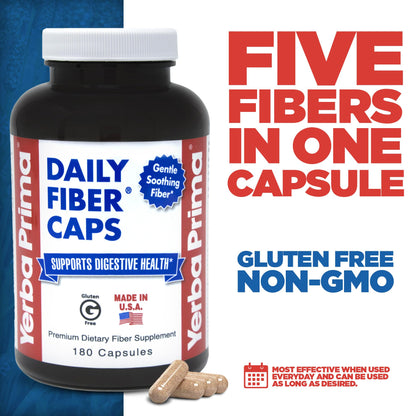 Yerba Prima Daily Fiber Formula - 180 Caps (Pack of 2) | Soluble & Insoluble Fiber