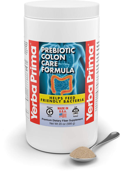 Yerba Prima Prebiotic Colon Care Formula 20 oz Powder (Pack of 2) – Psyllium Husk, FOS, Magnesium, Selenium