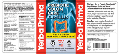 Yerba Prima Prebiotic Colon Care Capsules, 400 Caps (Pack of 2) – Five Forms of Dietary Fiber