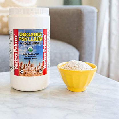 Yerba Prima Organic Psyllium Whole Husks 12 oz – Natural Dietary Fiber, Non-GMO, Gluten Free, Keto & Vegan Friendly