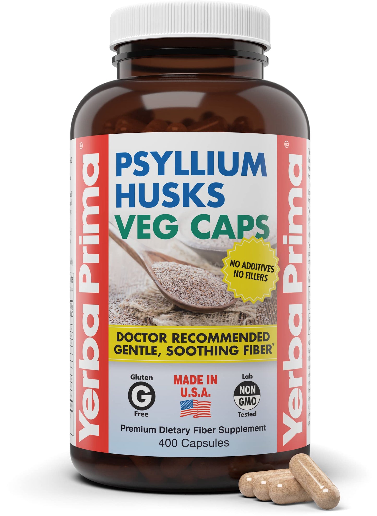 Yerba Prima Psyllium Husk Capsules - 400 Capsules (625 mg) | Vegan, Non-GMO, Gluten Free