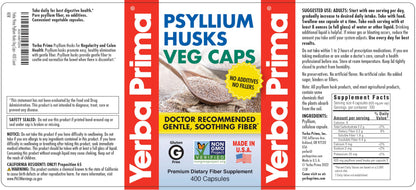 Yerba Prima Psyllium Husk Capsules - 400 Capsules (625 mg) | Vegan, Non-GMO, Gluten Free
