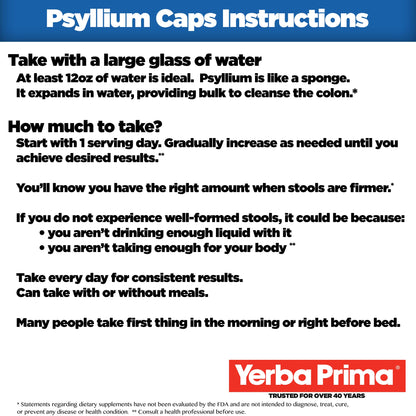 Yerba Prima Psyllium Husk Capsules - 400 Capsules (625 mg) | Vegan, Non-GMO, Gluten Free