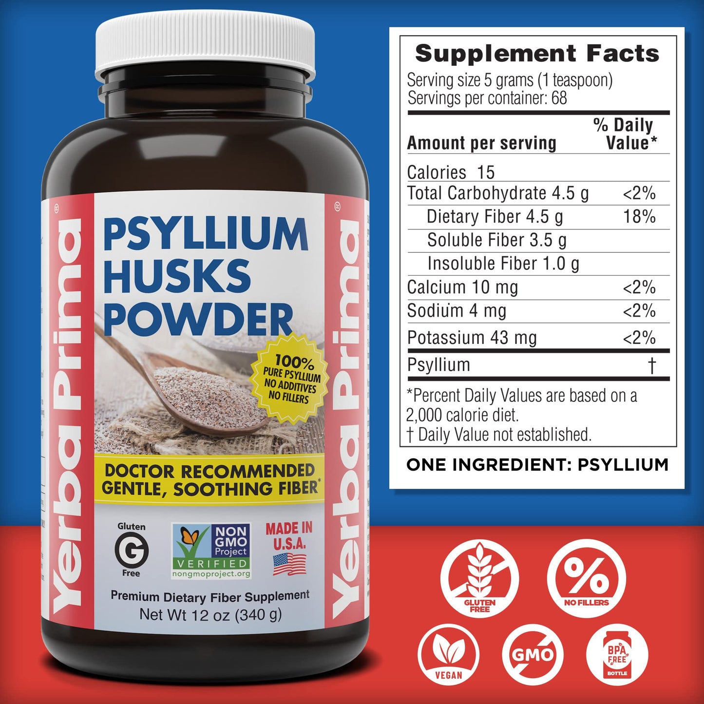 Yerba Prima Psyllium Husk Powder 12 oz (Pack of 2) – Natural Fiber Supplement