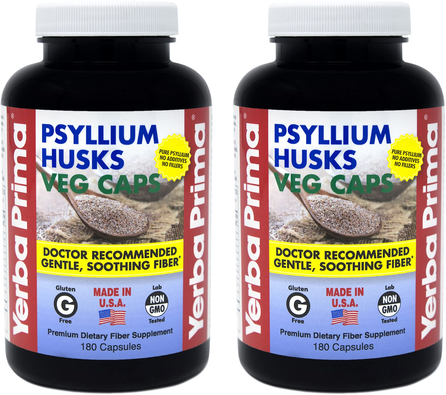 Yerba Prima Psyllium Husk Veg Caps – 180 Count (2 Pack), 625mg – Vegan, Non-GMO, Gluten Free