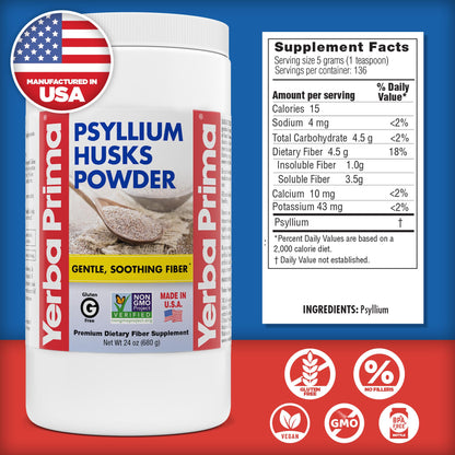 Yerba Prima Psyllium Husks Powder - 24 oz (Pack of 2) Unflavored, Fine Ground, Natural Fiber Supplement