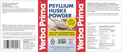Yerba Prima Psyllium Husks Powder – 12 oz (Pack of 3) | Natural Fiber Supplement for Regularity | Gluten-Free, Vegan, Non-GMO