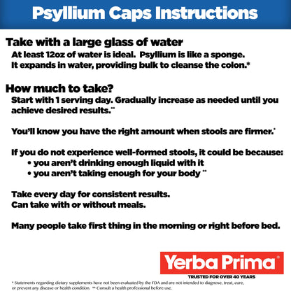 Yerba Prima Psyllium Husks Veg Caps - 180 Count Pack of 3 | Vegan, Non-GMO, Gluten Free Fiber Supplement