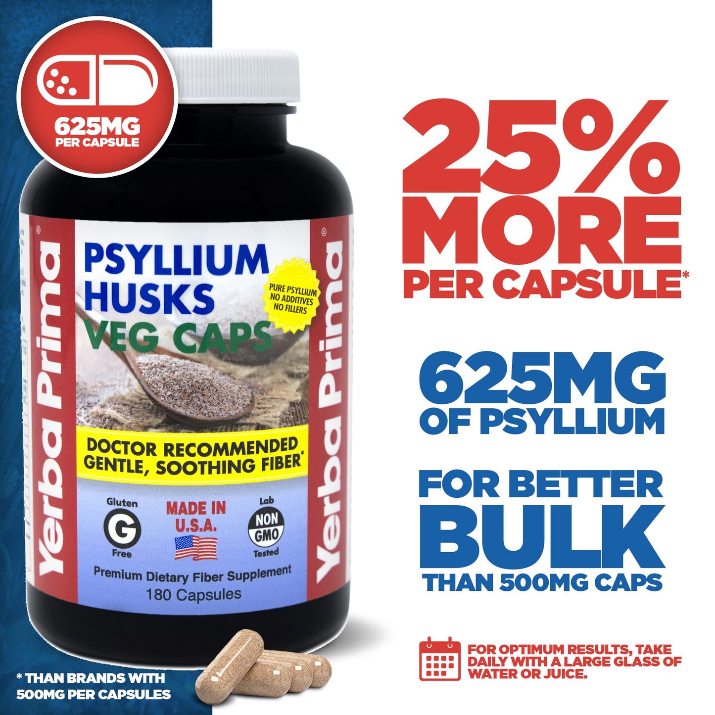 Yerba Prima Psyllium Husks Veg Caps – 4x180 Count | Vegan, Gluten Free, Non-GMO Fiber