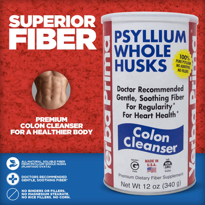 Yerba Prima Psyllium Whole Husks Pack of 2 – All Natural Fiber, Gluten Free, Non-GMO, Made in USA