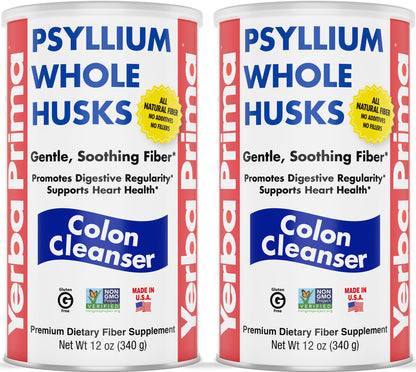 Yerba Prima Psyllium Whole Husks Pack of 2 – All Natural Fiber, Gluten Free, Non-GMO, Made in USA