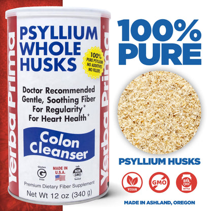 Yerba Prima Psyllium Whole Husks Pack of 2 – All Natural Fiber, Gluten Free, Non-GMO, Made in USA