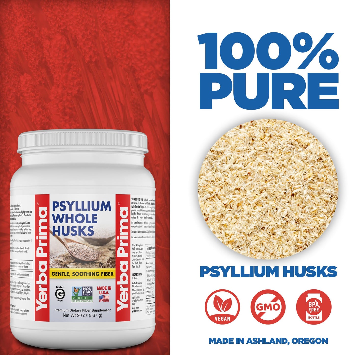 Yerba Prima Psyllium Whole Husks 20 oz – Colon Cleanse & Gut Health