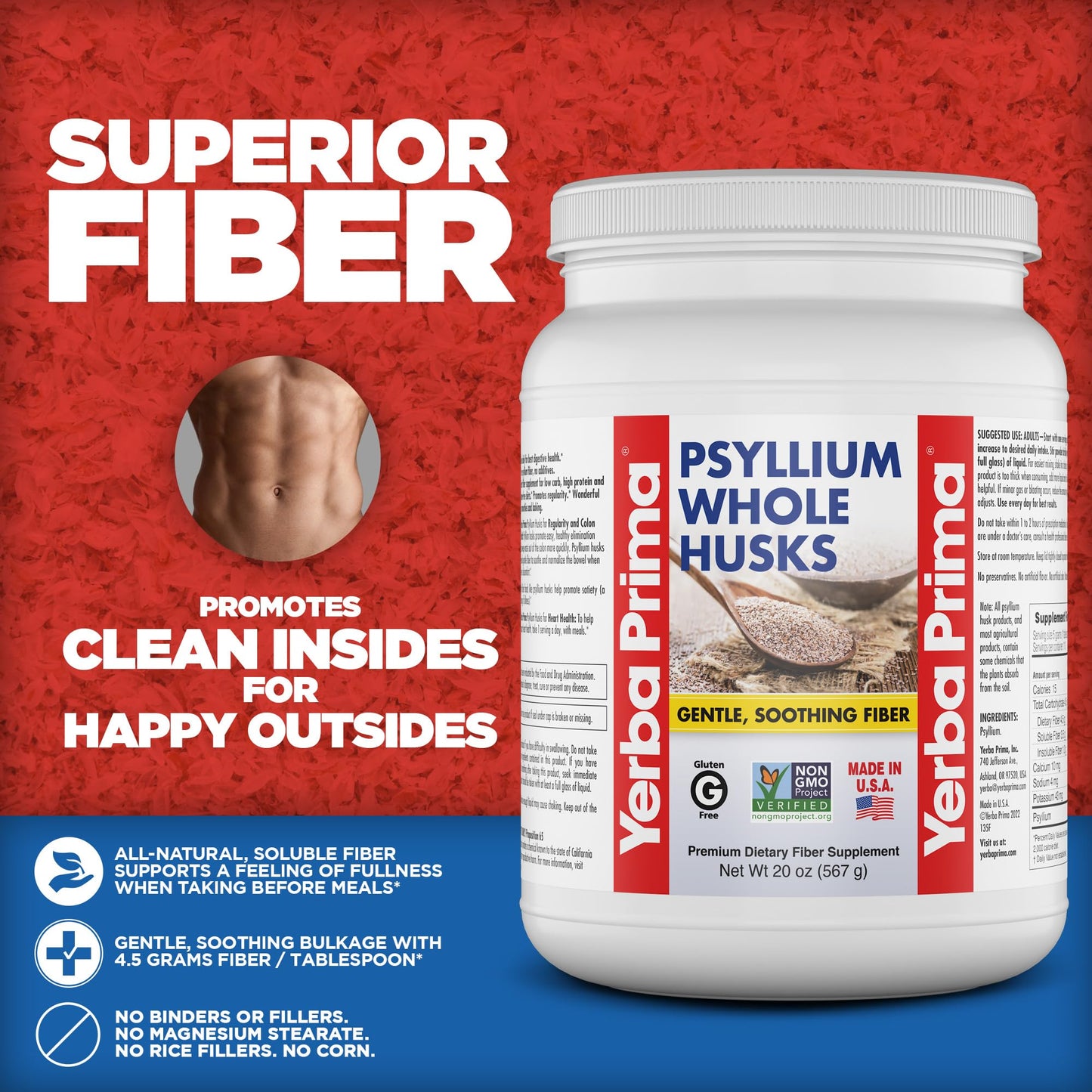 Yerba Prima Psyllium Whole Husks 20 oz – Colon Cleanse & Gut Health