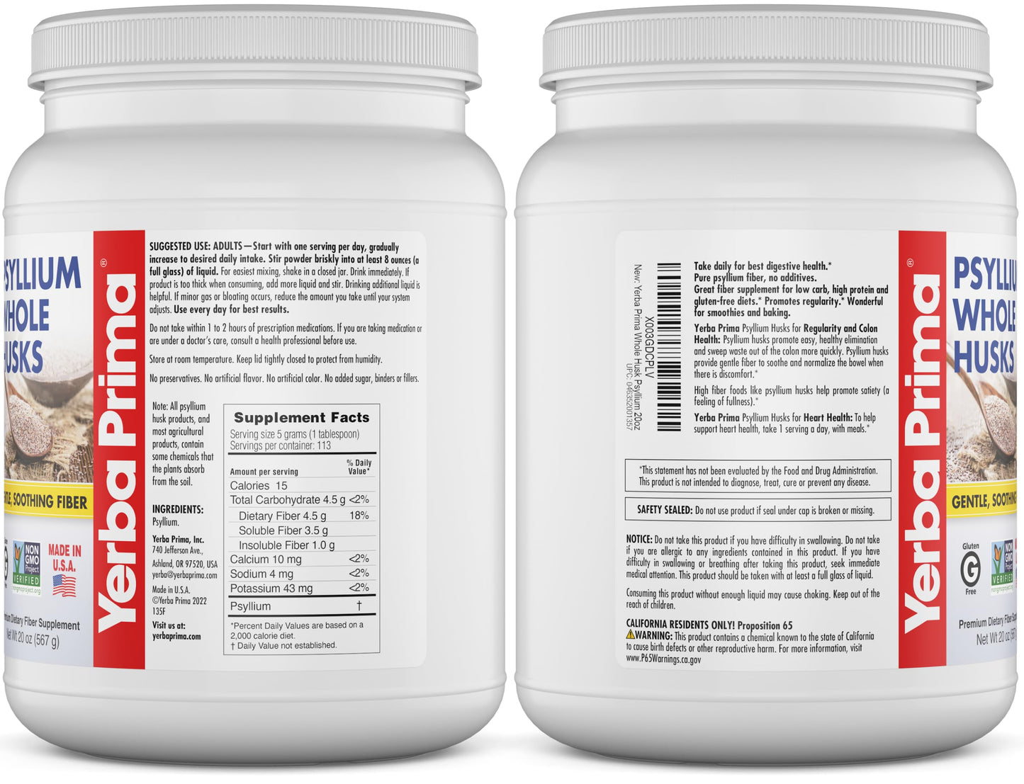 Yerba Prima Psyllium Whole Husks 20 oz – Colon Cleanse & Gut Health
