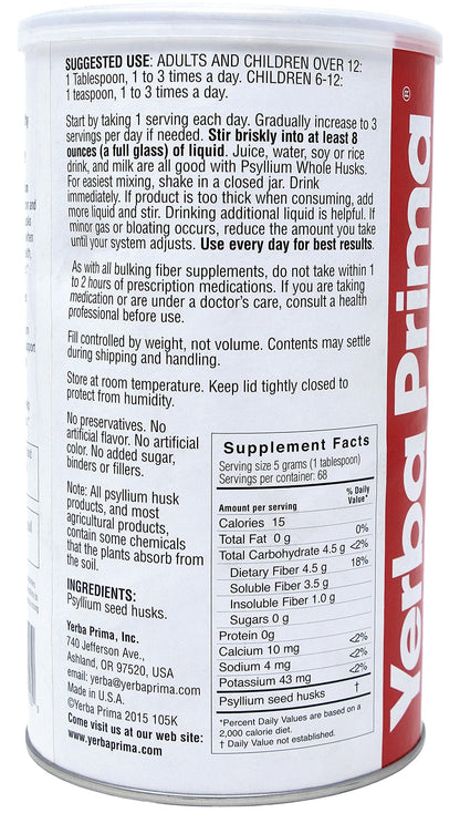 Yerba Prima Psyllium Whole Husks Colon Cleanser – 12 oz (Pack of 3)