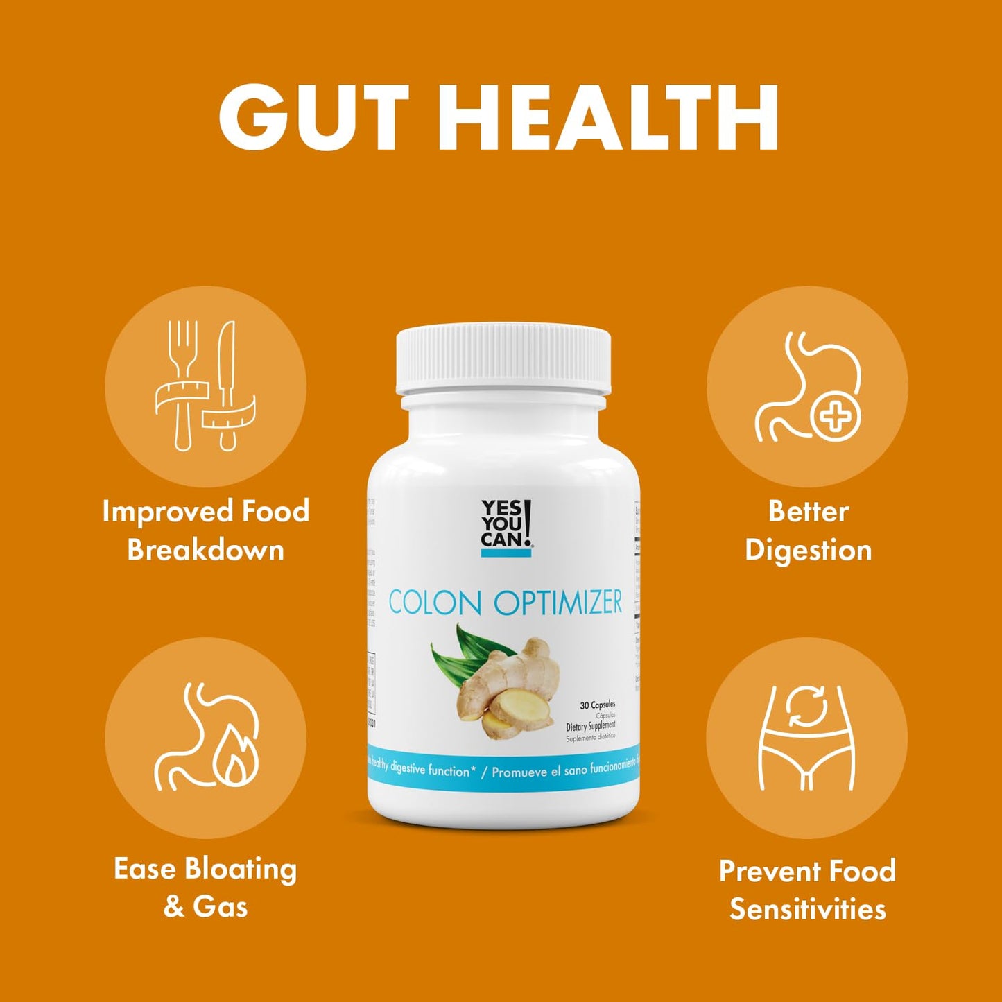 Yes You Can! Probiotics Colon Optimizer - Digestive Health, Ginger & Peppermint, 30 Capsules (2 Pack)