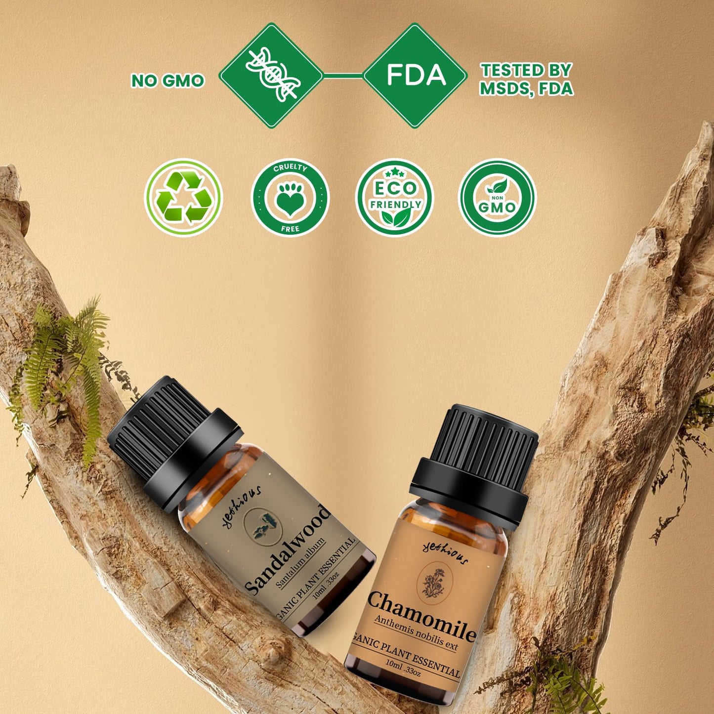yethious Chamomile & Sandalwood Essential Oil Set – 100% Pure Organic, 2x10ml for Diffuser & Aromatherapy