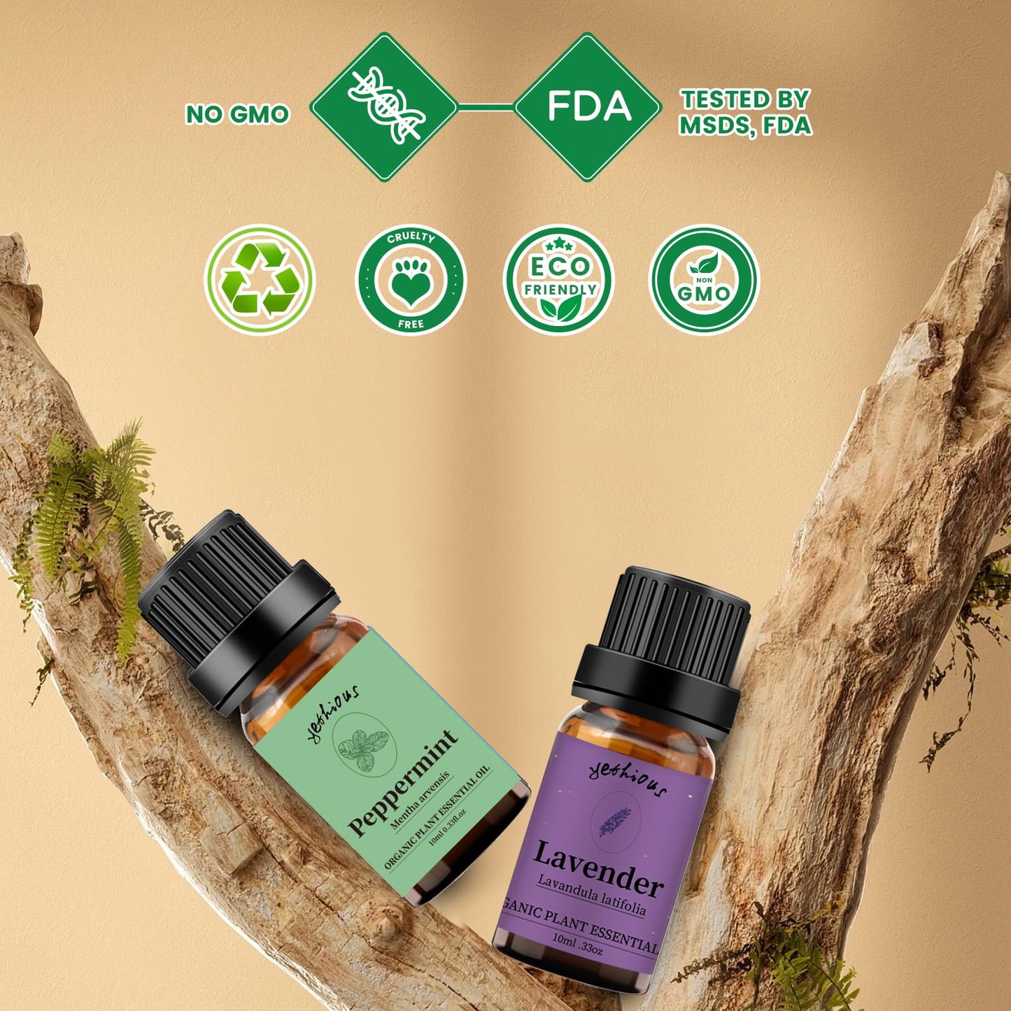 Yethious Lavender Peppermint Oil Set - 2 Pack 10ml | Aromatherapy Oils for Diffuser, Soap & Candle Making