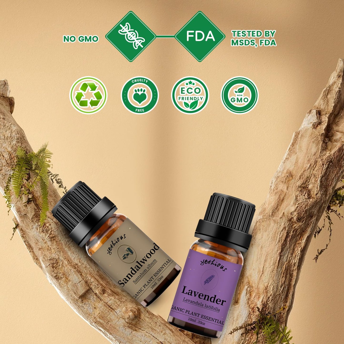 Yethious Sandalwood & Lavender Essential Oil Set – 2 x 10ml, 100% Pure, Undiluted, Organic Aromatherapy Oils