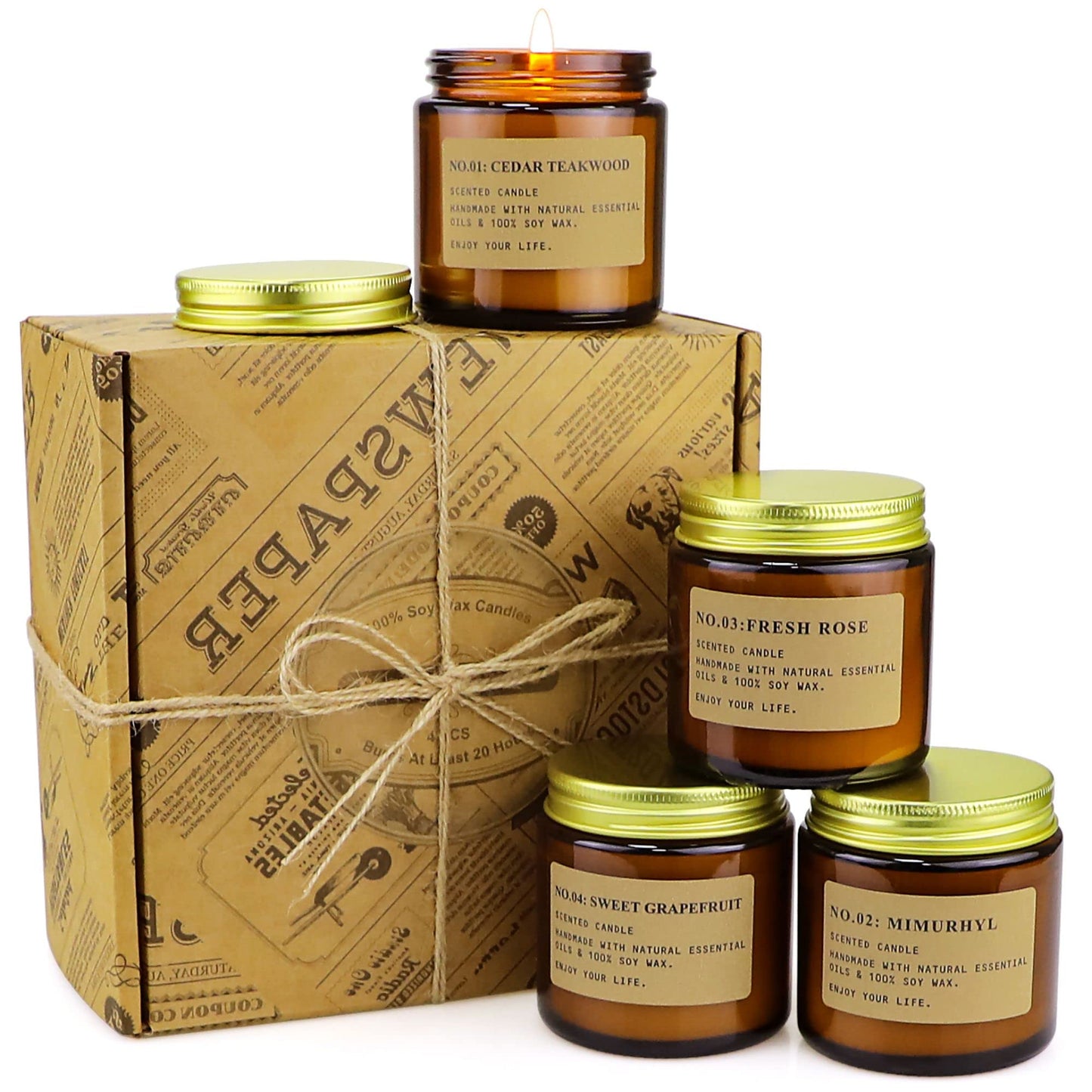 YFYTRE 4 Pack Scented Soy Candles – Amber Jar Gift Set