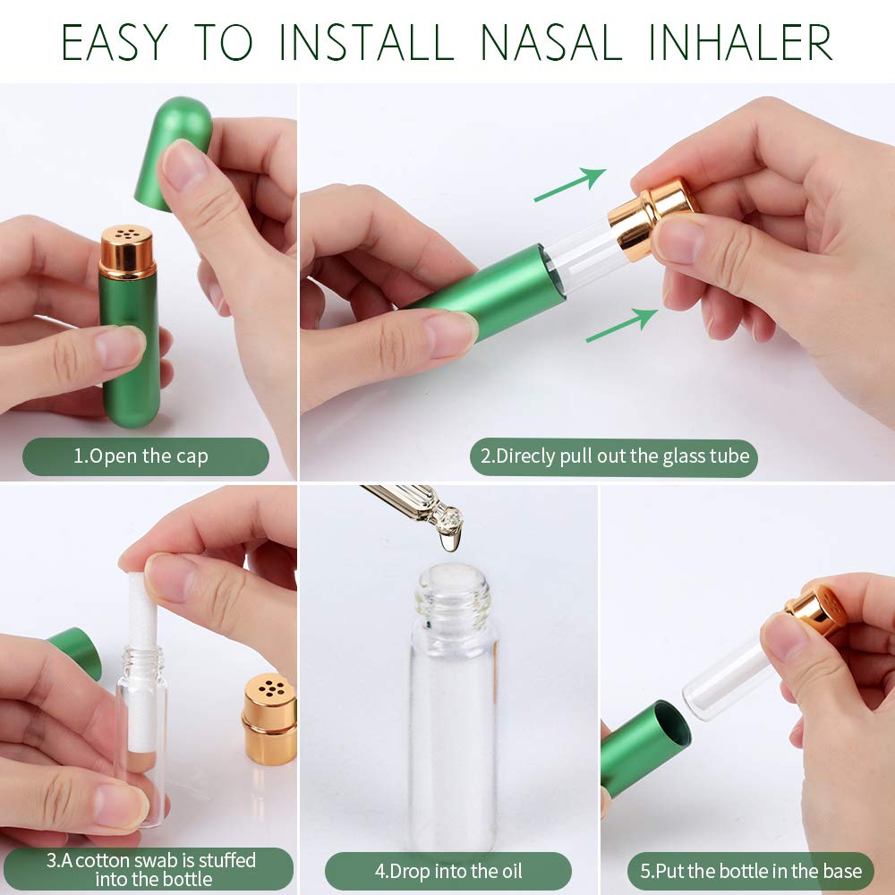 YGDZ Essential Oil Inhaler 5pcs – Refillable Nasal Inhaler Tubes (10 Wicks)