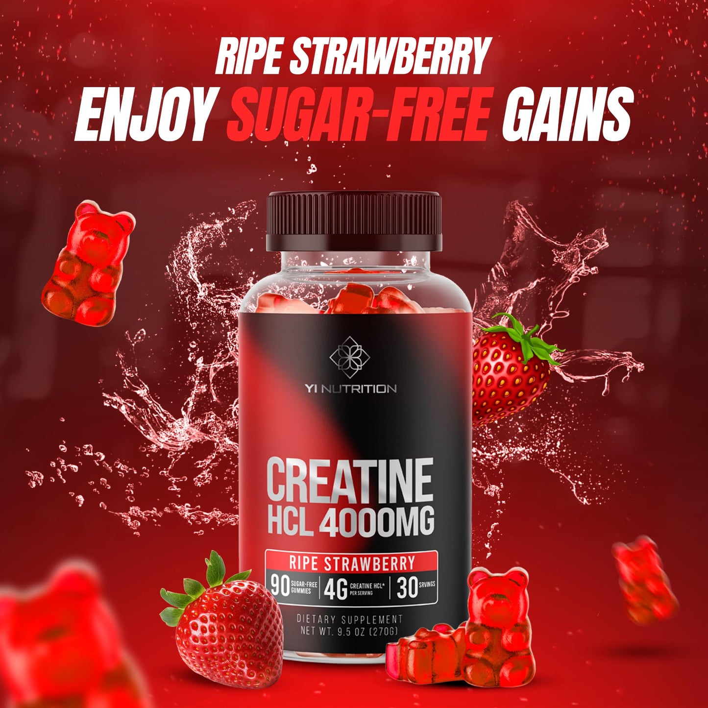 Yi Nutrition Creatine HCL Gummy – World's First 4000MG Creatine HCL Gummies, 90 Count