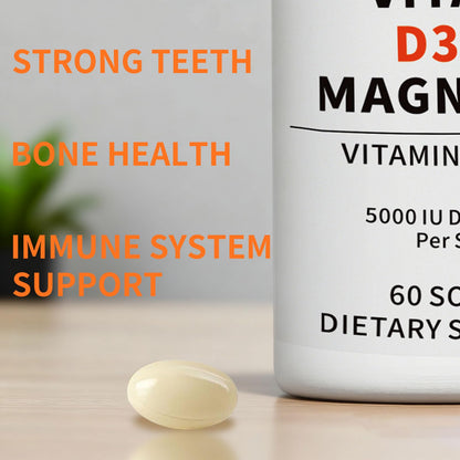 YMINGKJ Vitamin D3 K2 5000 IU Softgels with Magnesium & MCT Oil – 60 Count (Non-GMO, Gluten-Free)