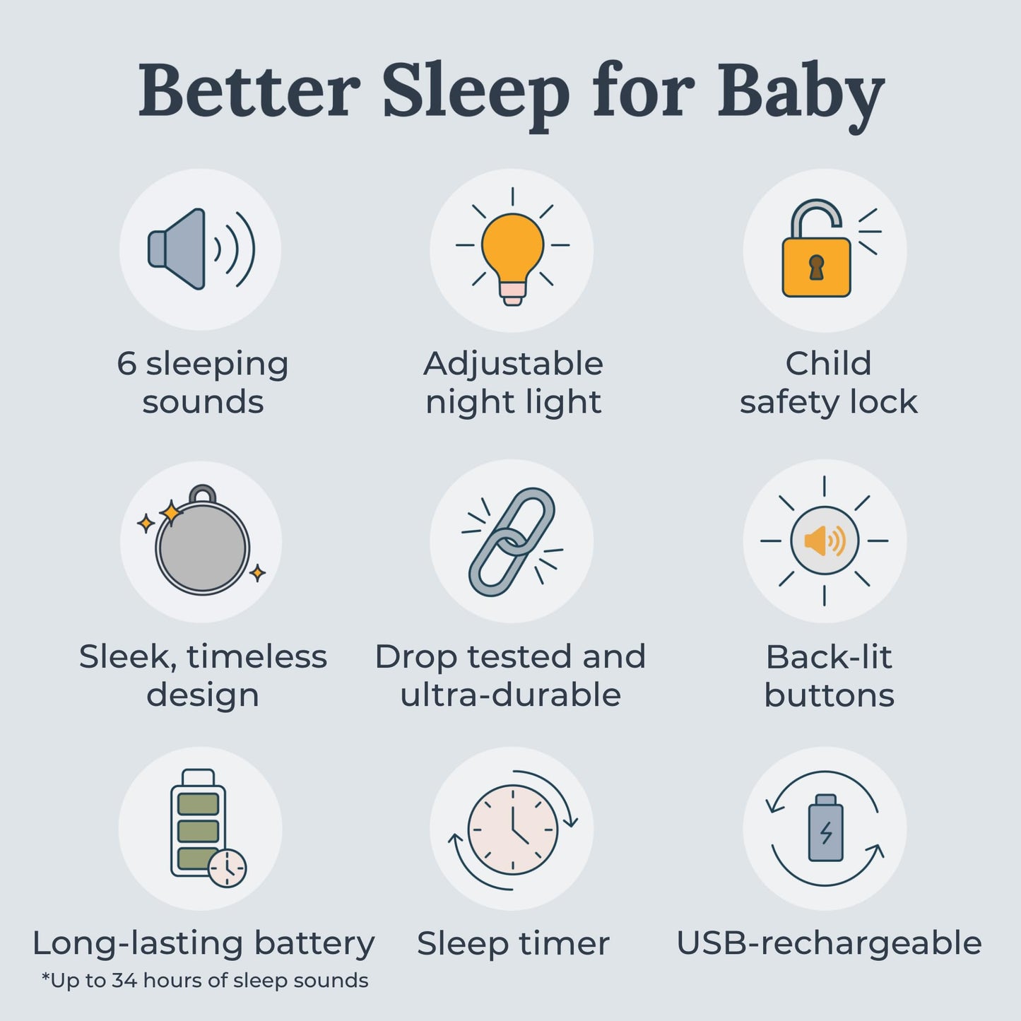YOGASLEEP Hushh 2 Portable Sound Machine for Baby & Kids – Clip-On, Night Light, 6 Sounds