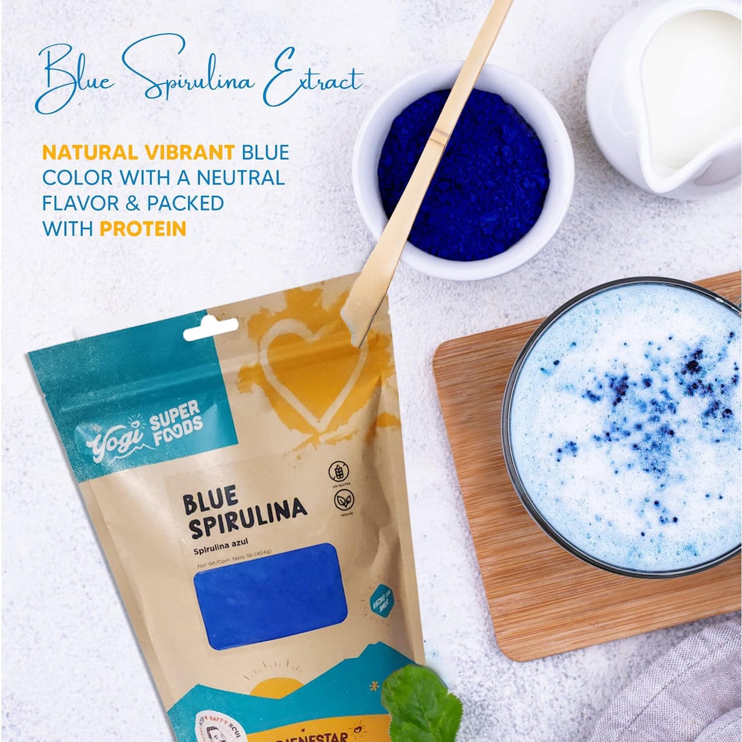 Yogi Super Foods Blue Spirulina Powder – 16oz (1lb) | Plant Protein & Immune Support