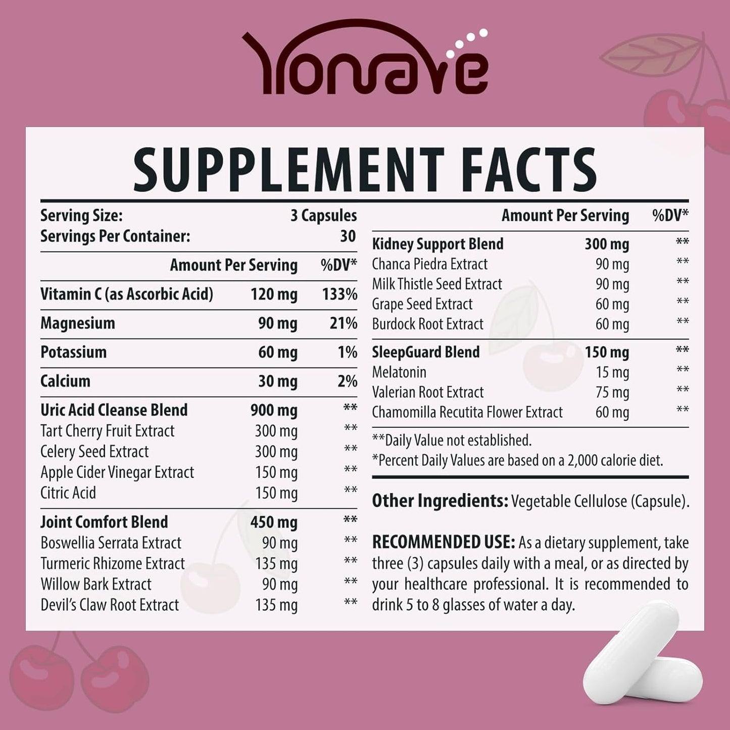 Yonrave Uric Acid Cleanse & Detox – Tart Cherry & Celery Seed Capsules (90 Veggie)