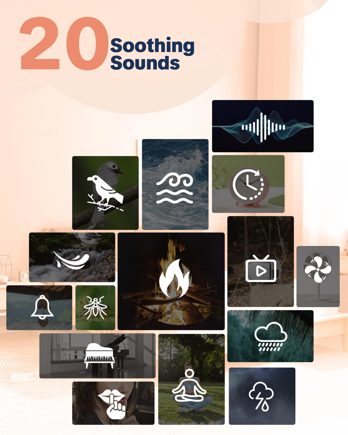 YONSEN Travel White Noise Sound Machine – 20 Sounds, Portable Sleep Aid with Night Light