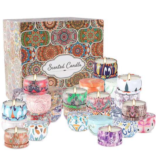 YOROXRG 36 Pack Multicolored Scented Candles – Soy Wax Travel Tin Jars, 2.5 oz (Brown) – Gift for Mom, Christmas, Mother's Day