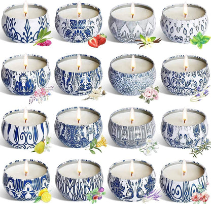 YOROXRG 16-Pack Scented Candles Gift Set | 2.5 oz Soy Wax Travel Tin Jars – Gifts for Mom, Christmas & Mother's Day