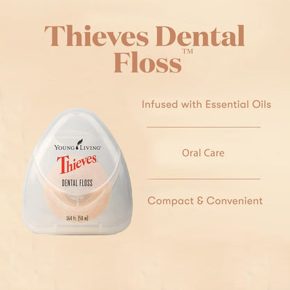 Young Living Thieves Dental Floss – 164 ft, 3 Pack | Natural Waxed Floss