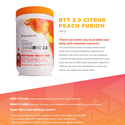 Youngevity Beyond Tangy Tangerine 2.0 Citrus Peach Fusion – Multi-Vitamin & Mineral Complex | 8,000 ORAC