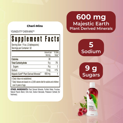 Youngevity Cheri-Mins Plant Derived Liquid Minerals – 32 Fl Oz | 77+ Natural Trace Minerals