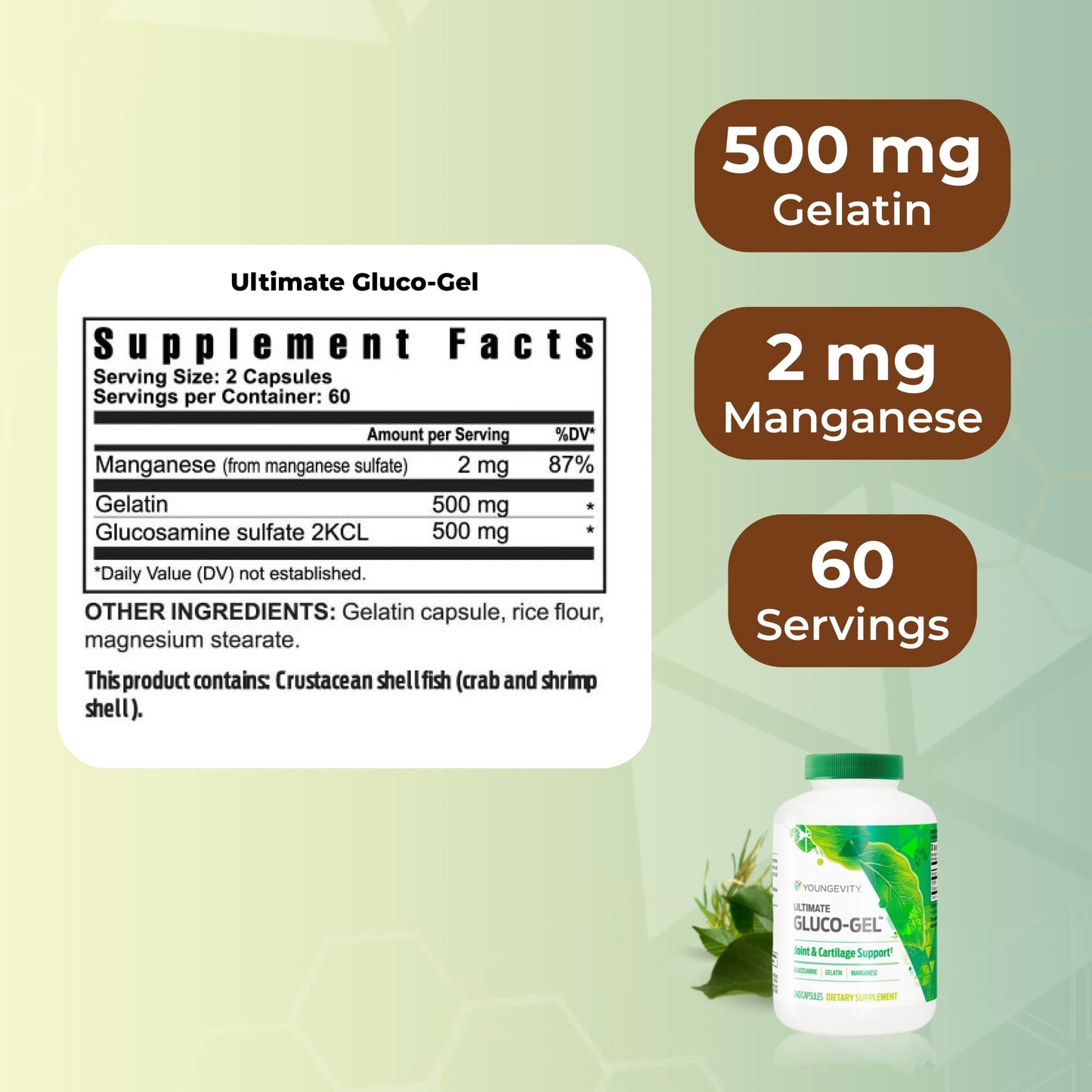 Youngevity Ultimate Gluco-Gel: Gelatin, Glucosamine & Manganese | 240 Capsules