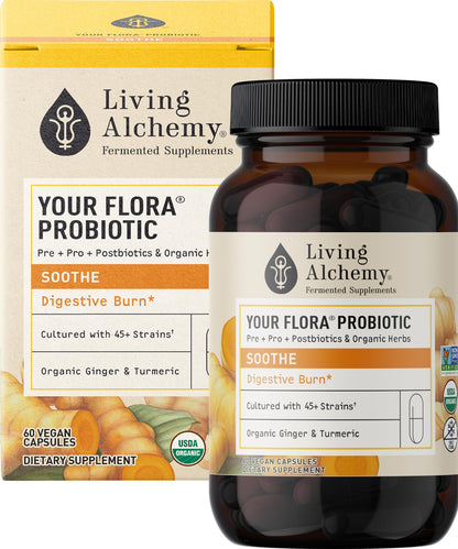 Your Flora Probiotic Soothe – Non-GMO Probiotics with Ginger & Turmeric | Living Alchemy, 60 Pcs