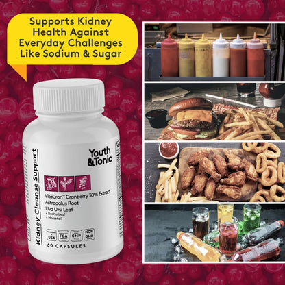 Youth & Tonic Kidney Cleanse Detox - 60 Capsules | Urinary Tract & Bladder Health